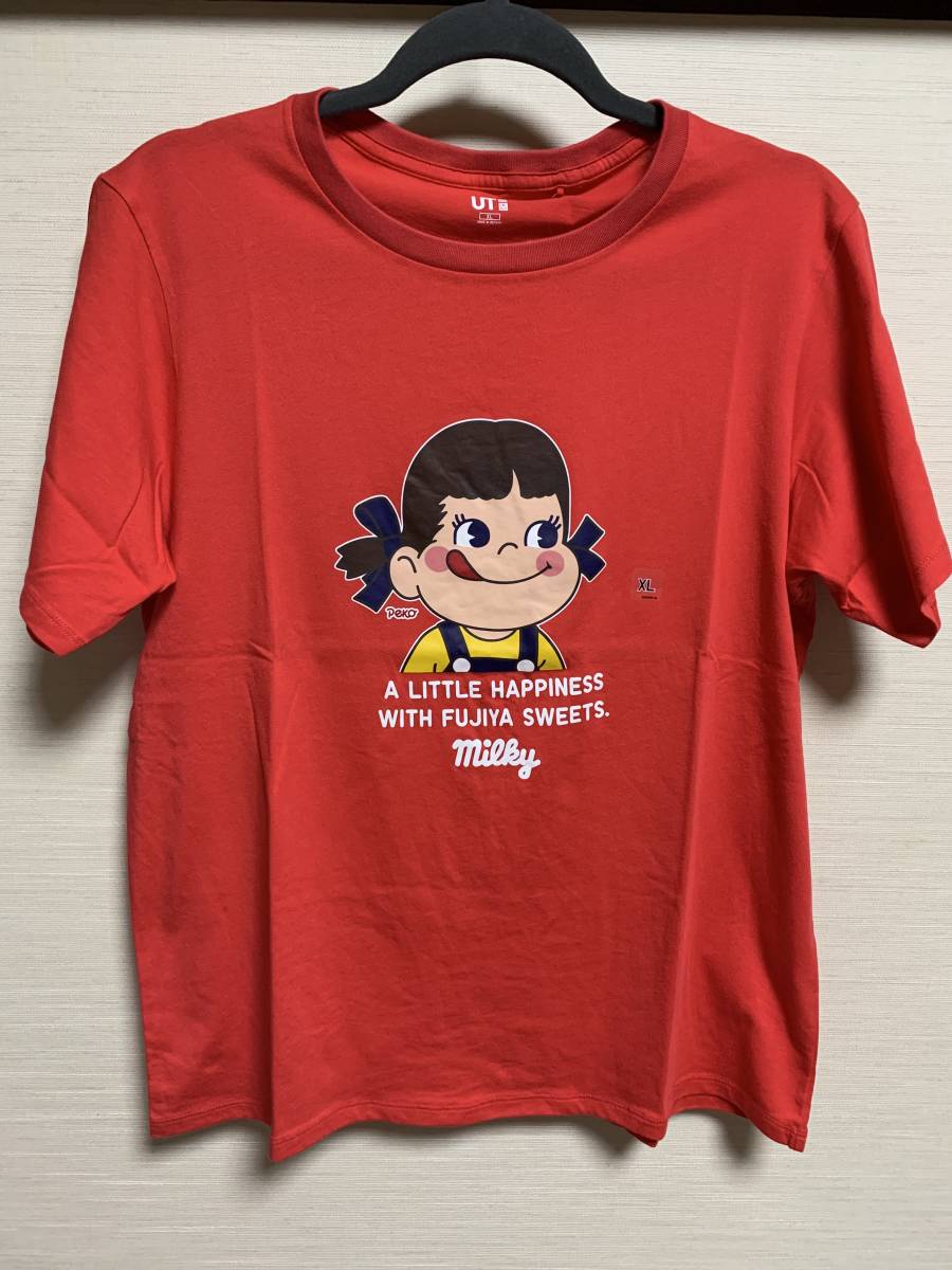 UNIQLO(ユニクロ) - WOMEN ザ・ブランズ お菓子 UT 不二家（グラフィック Tシャツ・半袖） 赤 XL 人気完売品 (新品・未使用品) ぺこちゃん_画像1