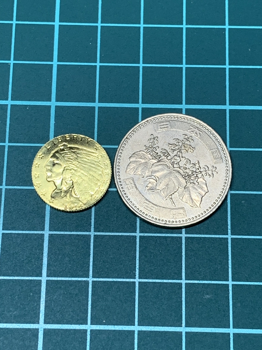 【Ωコイン】1914年 オールドインディアン 2.5ドル金貨24KGPレプリカ　復刻参考メダル　アメリカ　d6_画像6