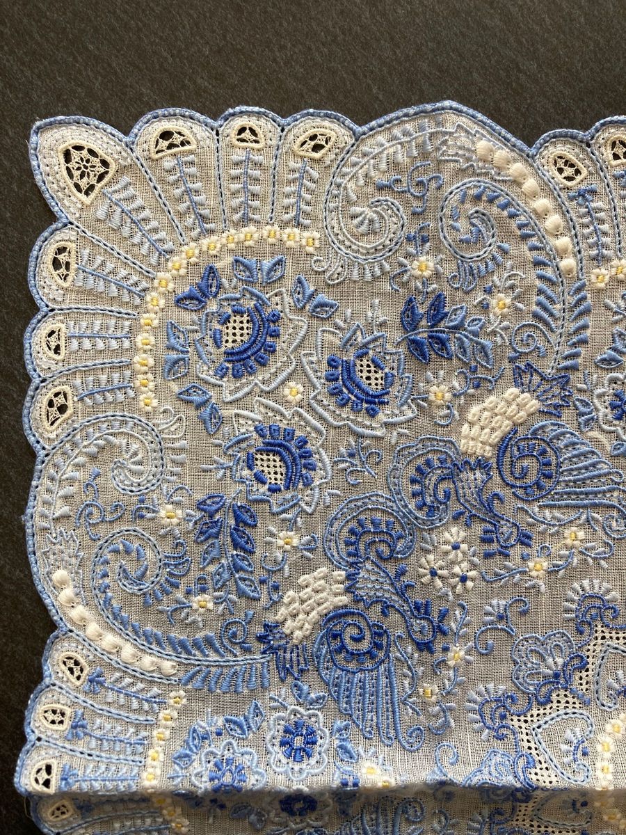 鳳凰柄 ブルースワトウ スワトウ刺繍 ハンカチ 汕頭 スワトー 中国刺繍 swatow 鳳凰柄 ブルースワトウ スワトウ刺繍 ハンカチ 汕頭 スワトー 中国刺繍 swatow