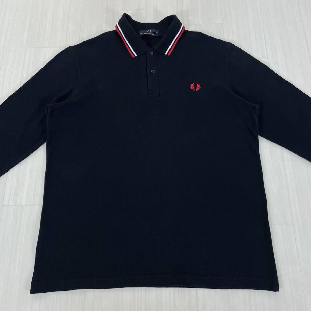 FRED PERRY フレッドペリー 長袖 ポロシャツ 月桂樹刺繍 ブラック S フレッドペリー 鹿の子 ポロシャツ 月桂樹刺繍 ブラック Sサイズ
