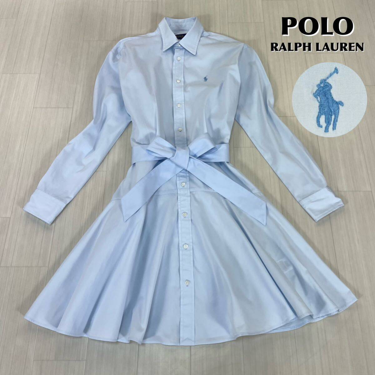 美品 POLO ポロラルフローレン ベルテッド ドレスシャツ ひざ丈 美品 POLO ポロラルフローレン ベルテッド ドレスシャツ ひざ丈