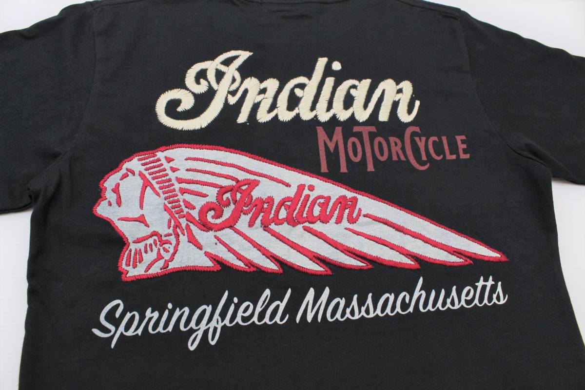 YTS26東洋Mインディアン モーターサイクル 半袖Tシャツ 刺繍INDIAN MORTORSYCLEスプリングフィールド バイカー 黒色_画像1