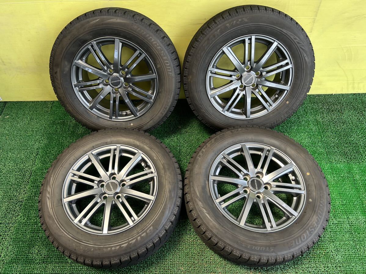 バリ山195/65R15 2020年スダットレス ブリヂストンブリザックVRX タイヤアルミセット5穴 PCD100 ET+40 15×6.5J ハブ54mm カローラスポーツ