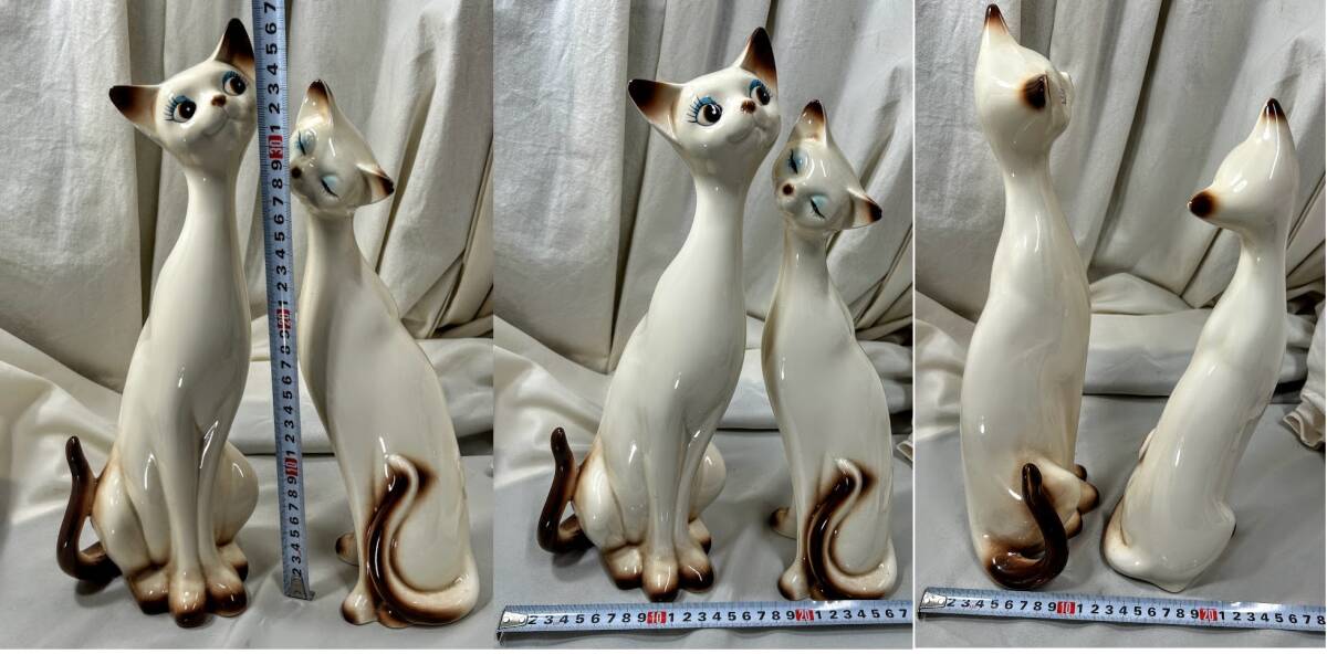 昭和レトロ 当時物 シャム猫/ネコ/Cat ペア 陶器製 高37cm/33cm 昭和レトロ 当時物 シャム猫/ネコ/Cat ペア 陶器製 高37cm/33cm