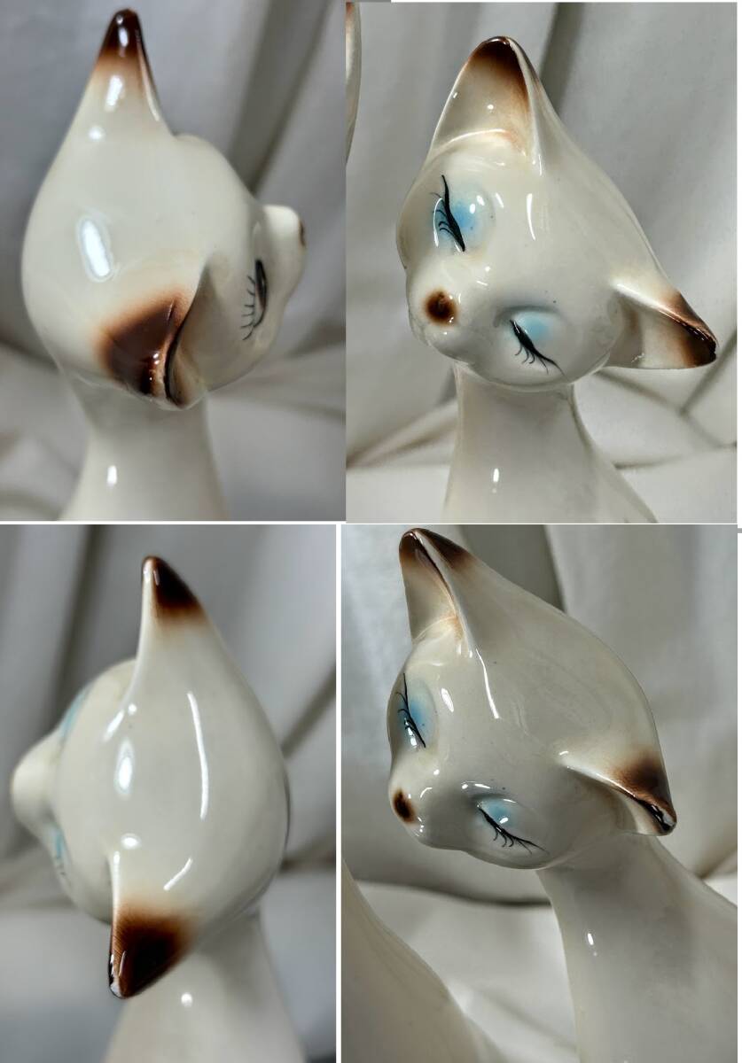 昭和レトロ 当時物 シャム猫/ネコ/Cat ペア 陶器製 高37cm/33cm 昭和レトロ 当時物 シャム猫/ネコ/Cat ペア 陶器製 高37cm/33cm
