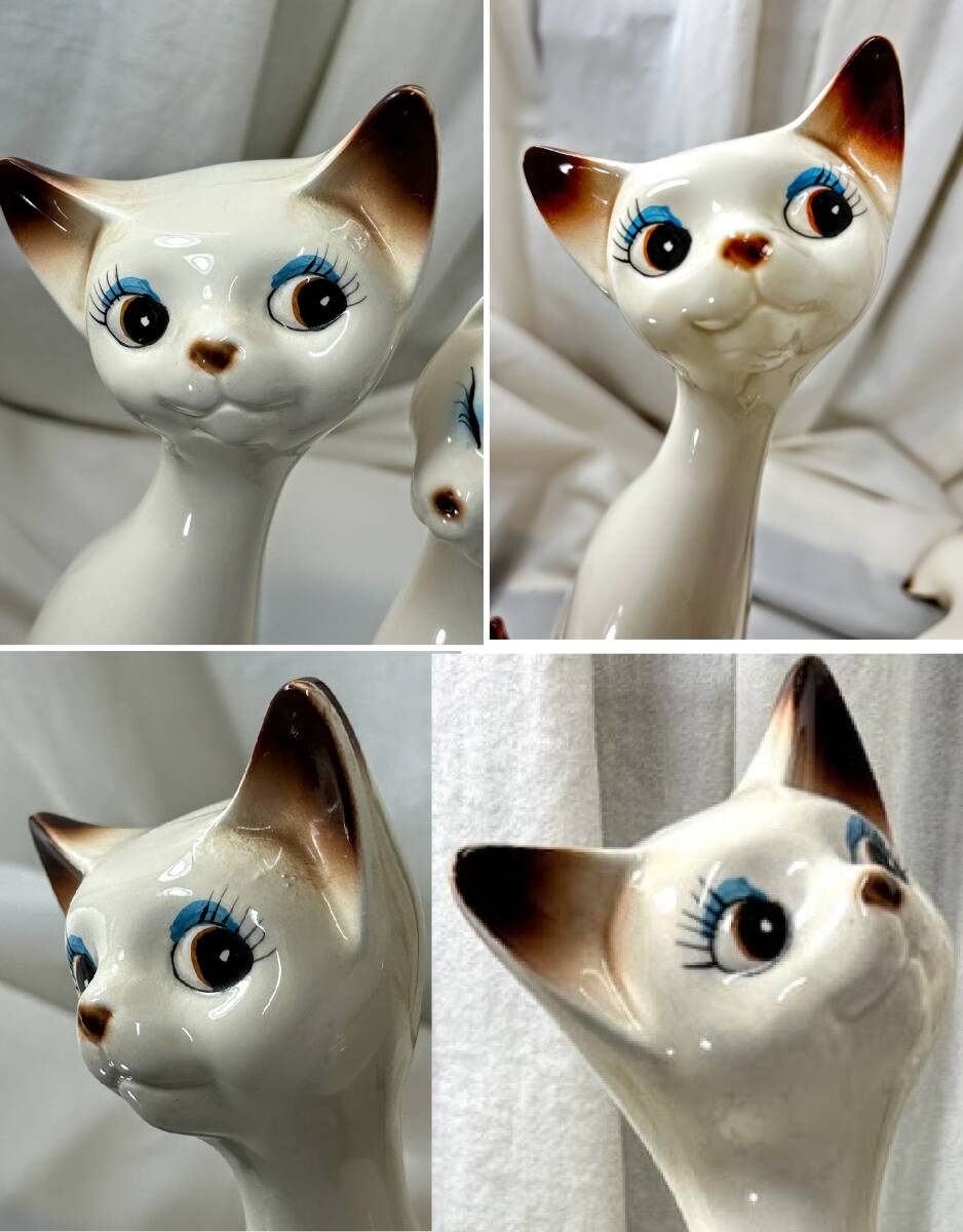 昭和レトロ 当時物 シャム猫/ネコ/Cat ペア 陶器製 高37cm/33cm 昭和レトロ 当時物 シャム猫/ネコ/Cat ペア 陶器製 高37cm/33cm