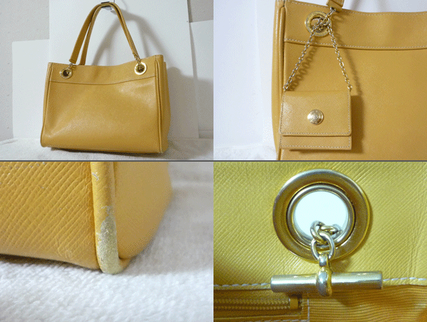 ユリエニタニ YURIE NITANI レザー イエロー 黄色 チェーン トート ハンド バッグ レディース_画像2