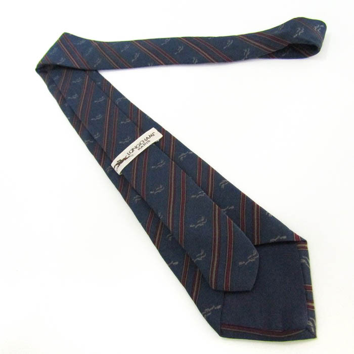  Long Champ brand necktie stripe pattern fine pattern pattern silk Italy made PO men's navy Longchamp