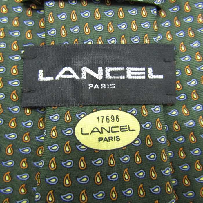  Lancel brand necktie silk peiz Lee pattern fine pattern pattern men's green LANCEL