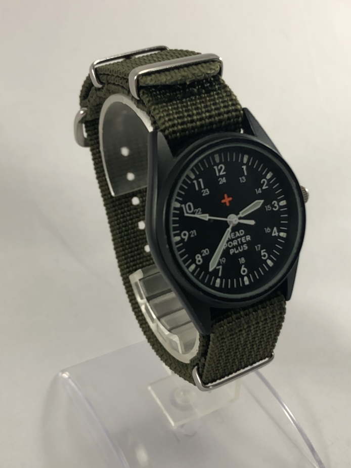 【稼働品!!】ヴィンテージ ミリタリー風ウォッチ[HEAD PORTER PLUS QUARTZ]クォーツ式腕時計メンズ?レディース?ユニセックス【中古品】