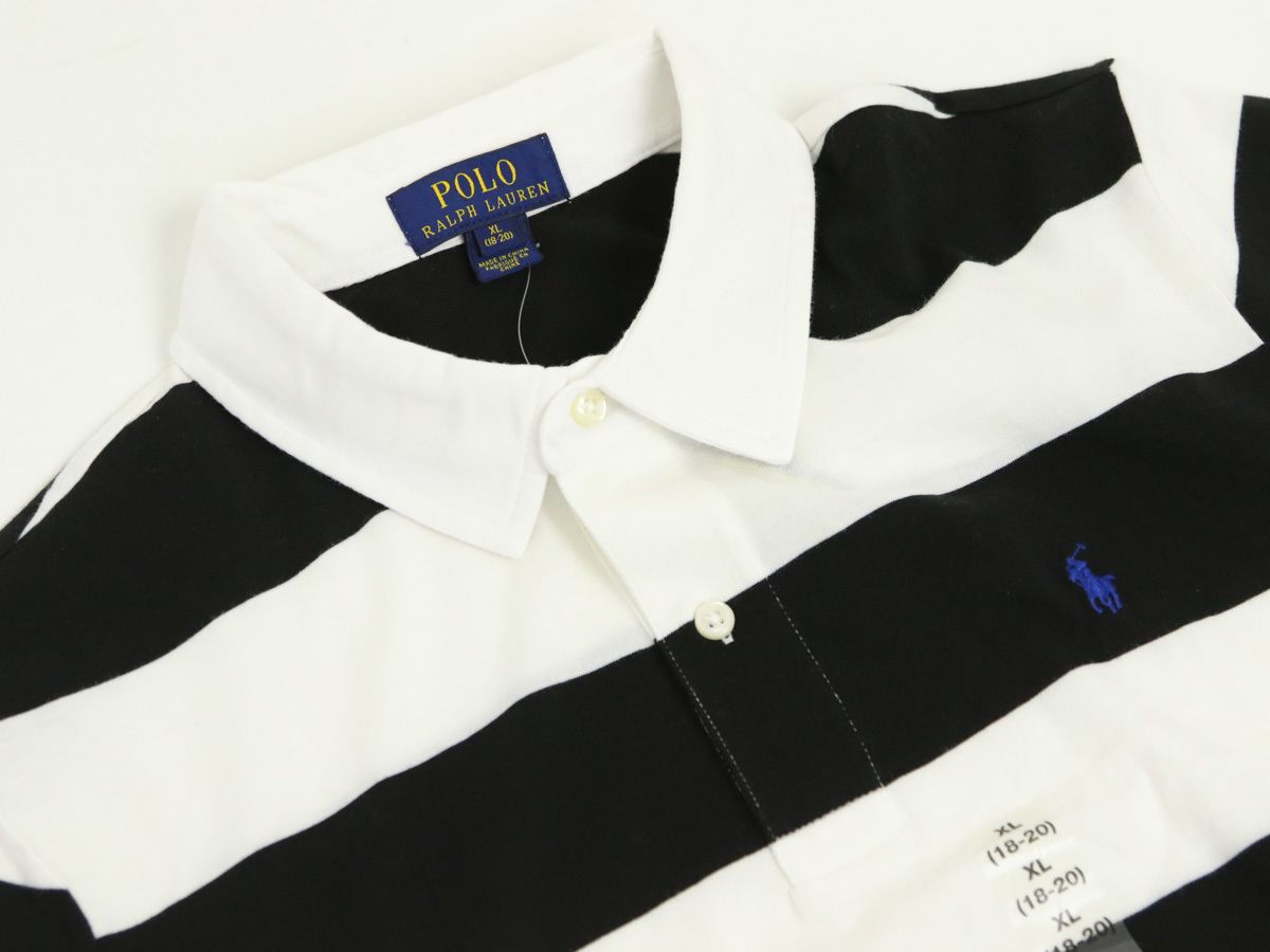 新品 アウトレット 16624 M(10-12)サイズ 半袖 ポロ シャツ polo ralph lauren ポロ ラルフ ローレン 黒 ボーダー_画像2