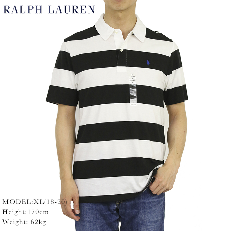 新品 アウトレット 16624 M(10-12)サイズ 半袖 ポロ シャツ polo ralph lauren ポロ ラルフ ローレン 黒 ボーダー_画像1