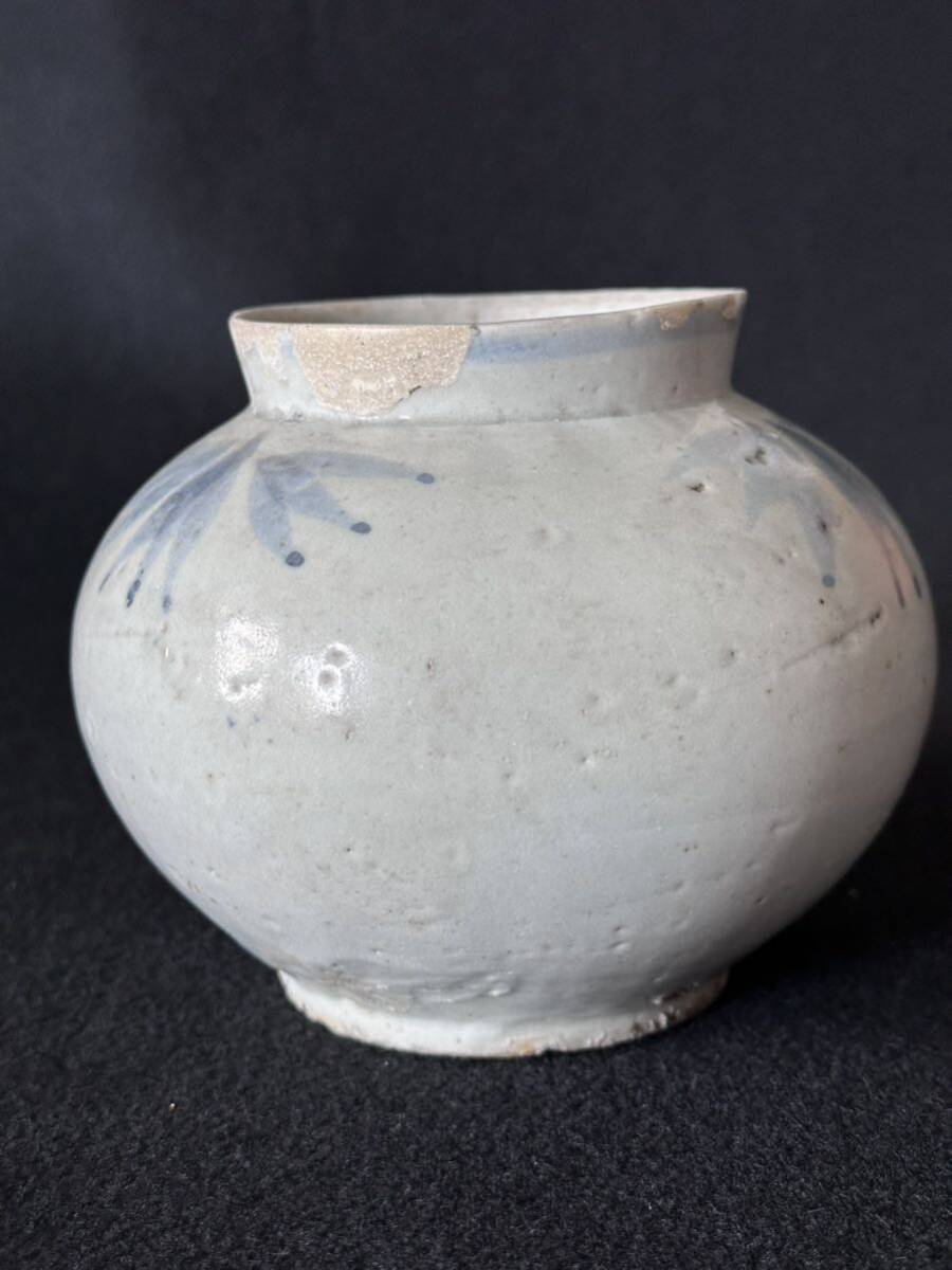 李朝花瓶 古染付 花器 花入 古美術 高 28cm Yahoo!オークション - 古美術 李朝 染付花文壺 高さ約11.5cm