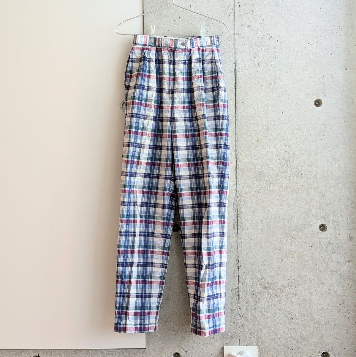ジャンブルジョア 古着 コットンチェックタックパンツ ブルー ジャンブルジョア 古着 コットンチェックタックパンツ ブルー