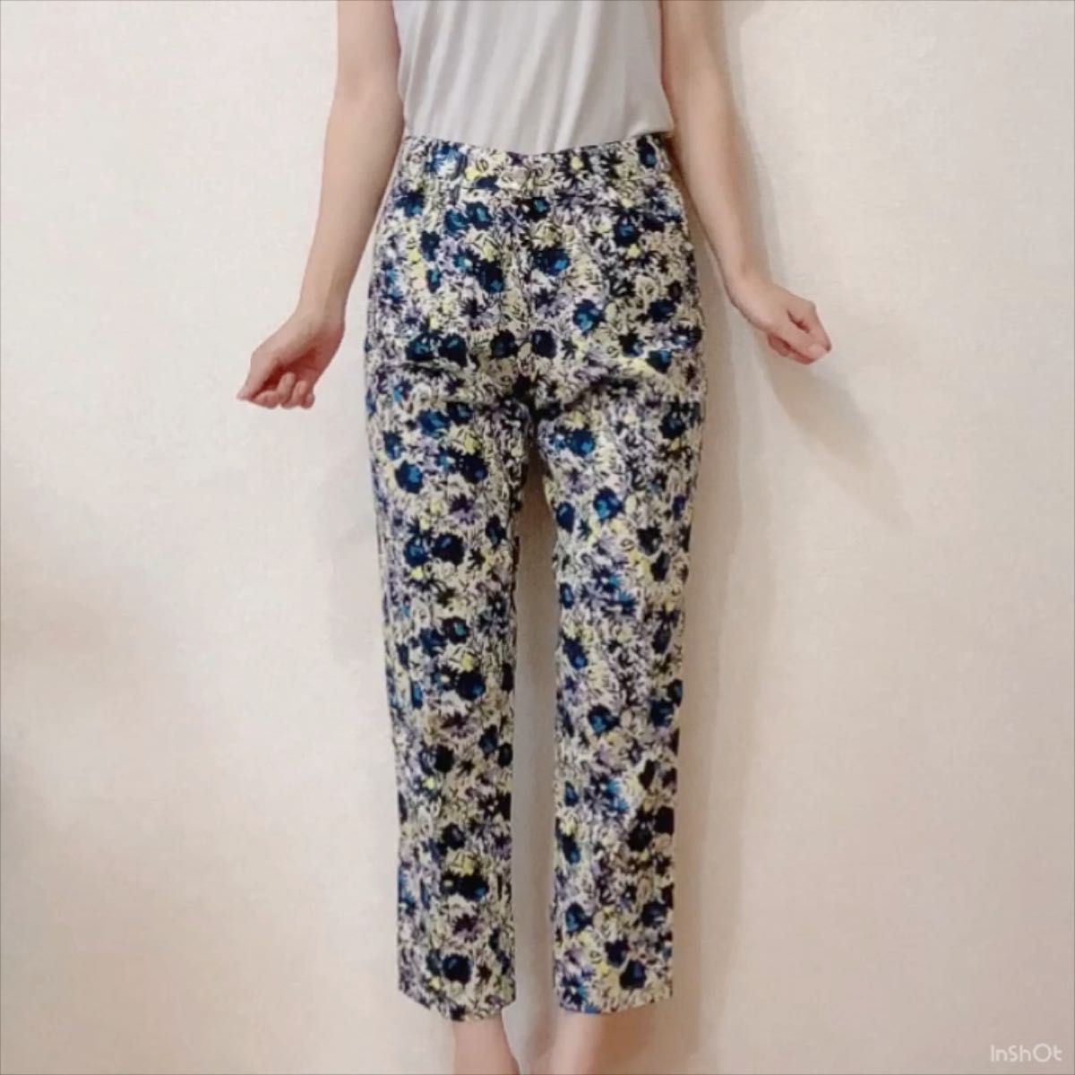 ロペピクニック 麻綿 花柄パンツ リネン混