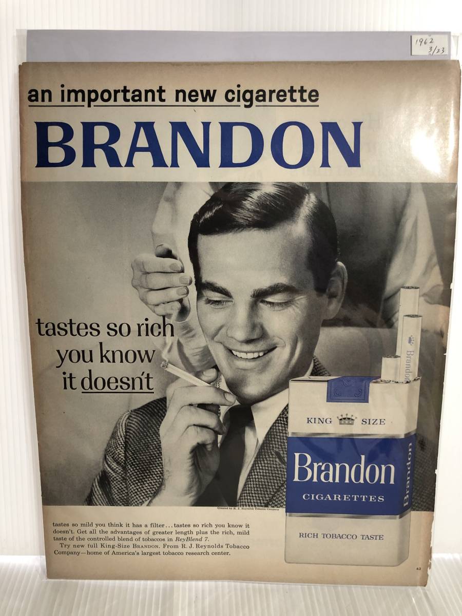 1962年3月23日号LIFE誌広告切り抜き【BRANDON/タバコ】アメリカ買い付け品60sビンテージインテリア_画像1