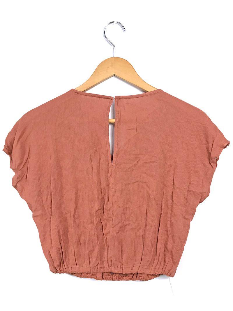 レース Vネック クロップ トップス 赤茶色 レディース ファッション アパレル 服飾 WOMEN TOPS ホック D-2425_画像2