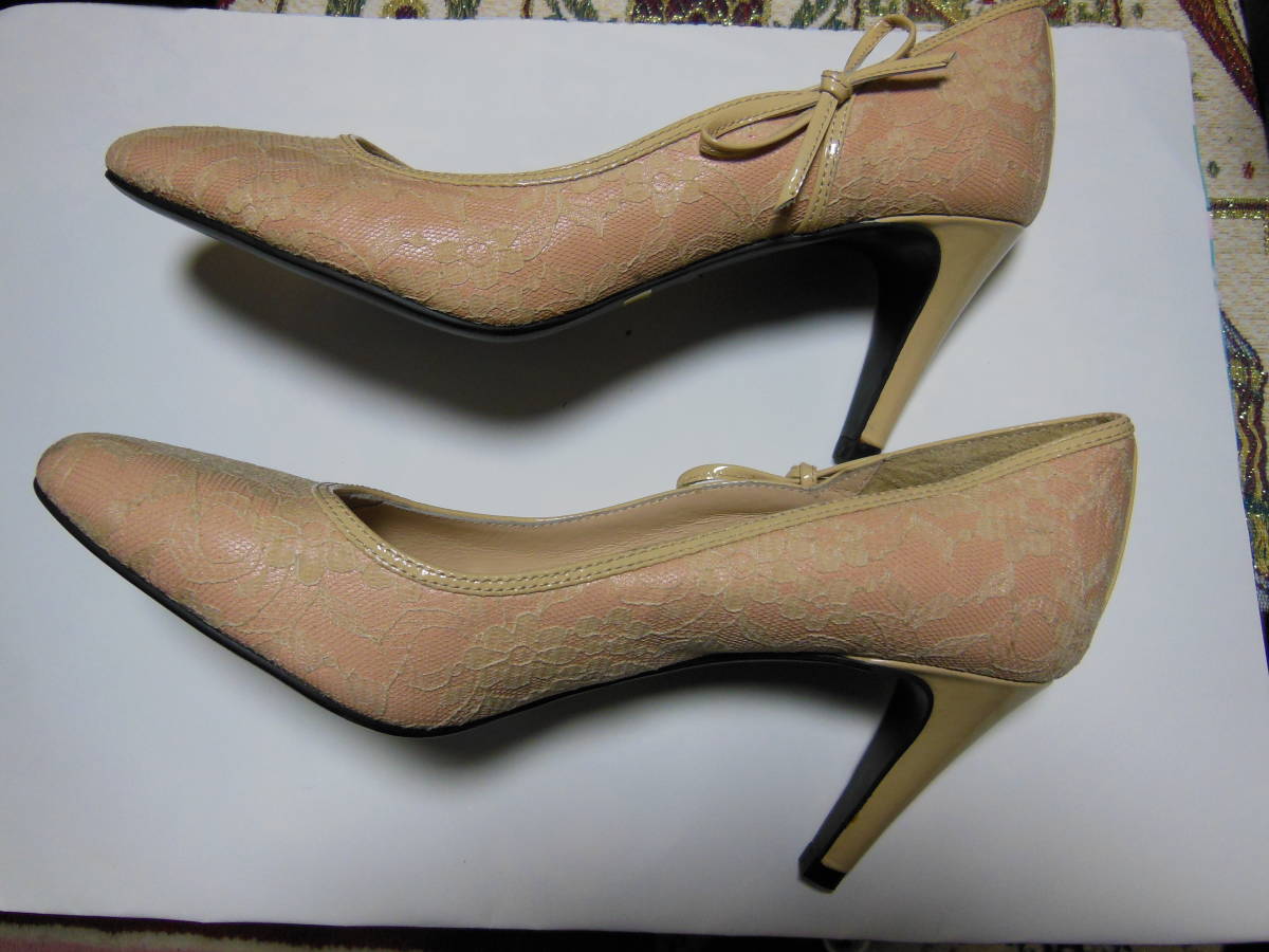 не использовался товар Figliettafilieta женская обувь 22cm натуральная кожа + гонки сделано в Японии бежевый бесплатная доставка 