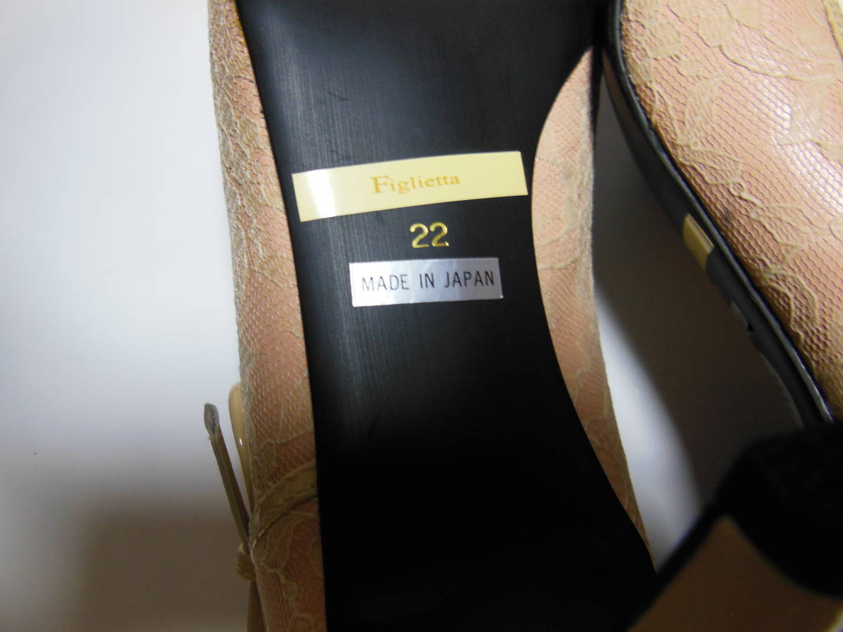  не использовался товар Figliettafilieta женская обувь 22cm натуральная кожа + гонки сделано в Японии бежевый бесплатная доставка 