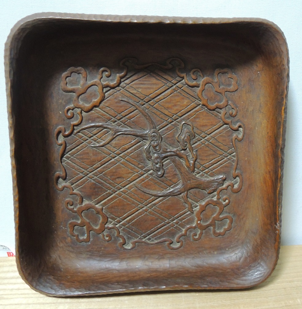 清代 霊芝 刳り盆 在銘 黄陽木 時代/煎茶道具/茶盆/長方盆/彫刻/木製