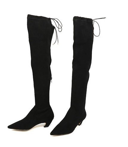 *177 autumn winter lady's knee high boots black 24.0cm stretch slim . height boots knees boots high heel shoes beautiful legs 