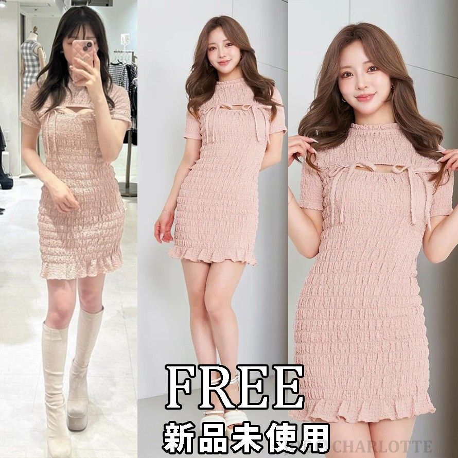 ダーリッチ リボンシャーリングミニワンピース ピンク FREE ダーリッチ リボンシャーリングミニワンピース ピンク FREE