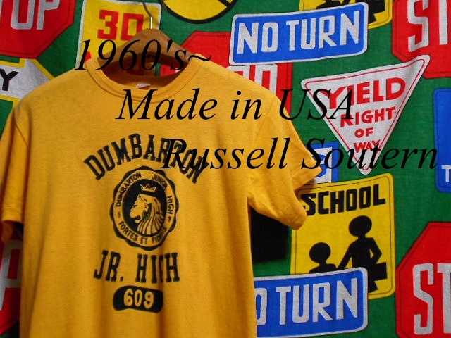 ★雰囲気◎な4列プリント★Made in USA製アメリカ製Russell SouthernラッセルサウザンビンテージカレッジTシャツ60s60年代古タグ黒フェルト