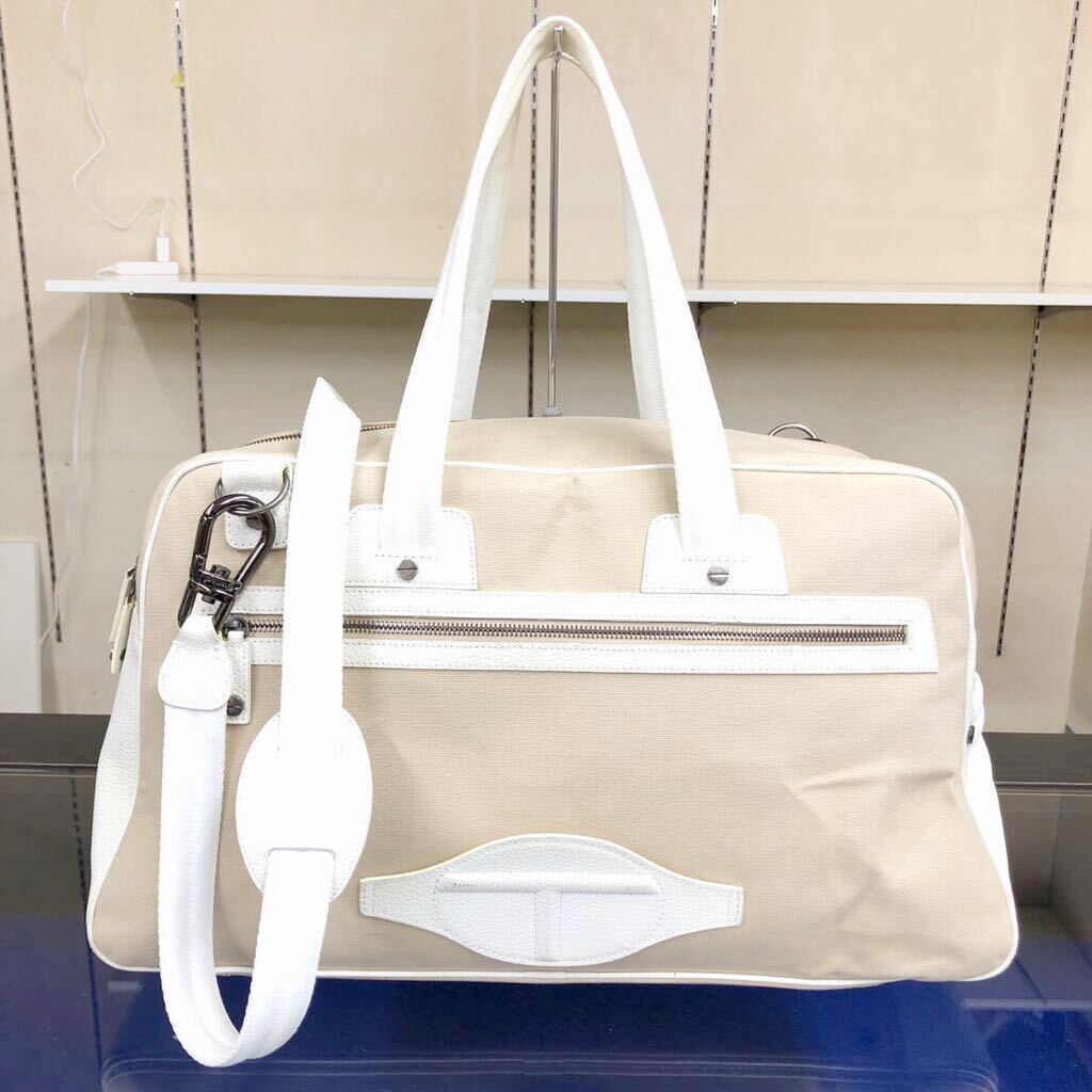 【ア・テストー二】本物 a.testoni ボストンバッグ Tロゴ 2way ショルダーバッグ 旅行かばん レザー×キャンバス メンズ レディース 伊製