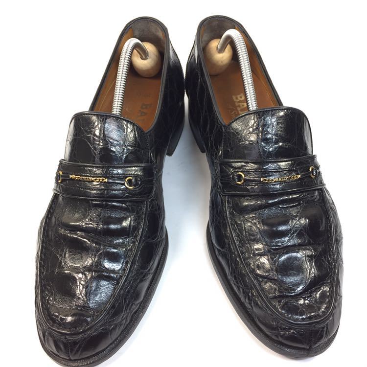 [ Bally ] подлинный товар BALLY обувь 26cm чёрный общий крокодил Loafer туфли без застежки бизнес обувь wani кожа мужской мужской 8 E