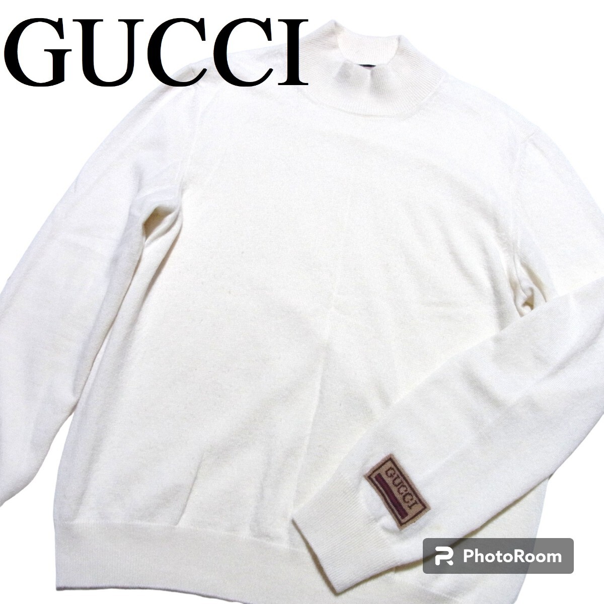 定価20万 GUCCI グッチ ロゴ パッチ カシミヤ タートルネック 定価20万 GUCCI グッチ ロゴ パッチ カシミヤ タートルネック