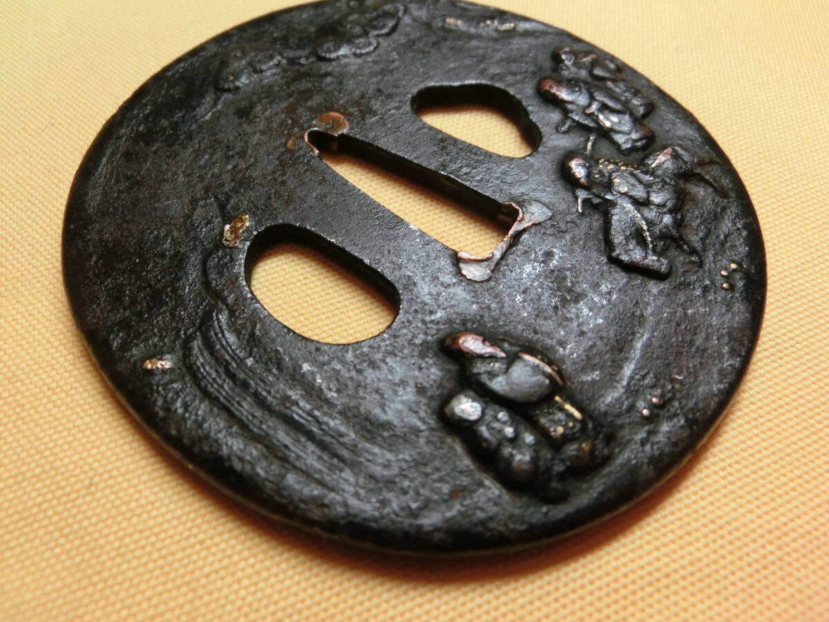 名品 ?大型鉄透鍔 京鍔 丸形 藤の図? 音色良 |鍔、刀装具 名品 ?大型鉄透鍔 京鍔 丸形 藤の図? 音色良 |鍔、刀装具