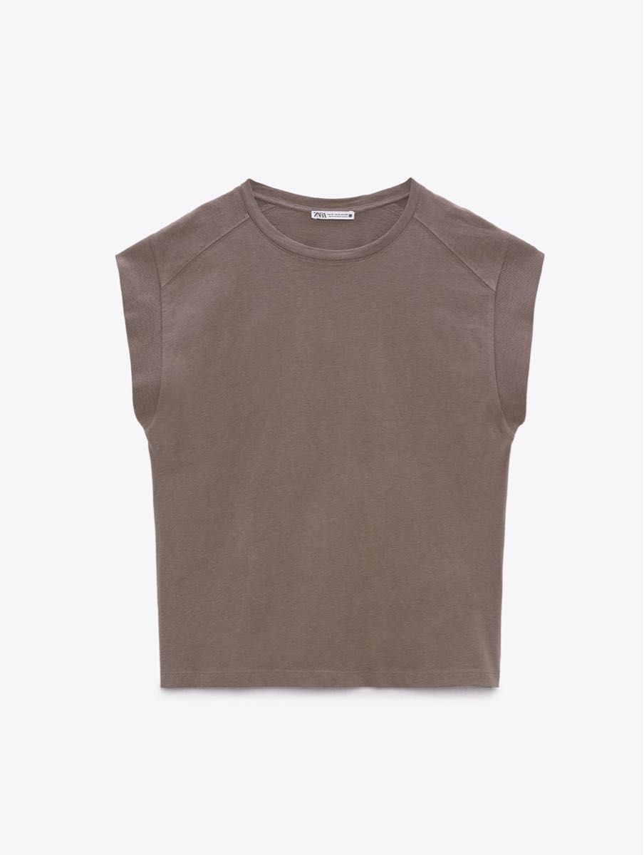 ★ドイツ発*ZARA*新作*リネンコットンTシャツ/BROWN★ ZARA リブコットンTシャツ Mサイズ ブラック ブラウン2枚セット