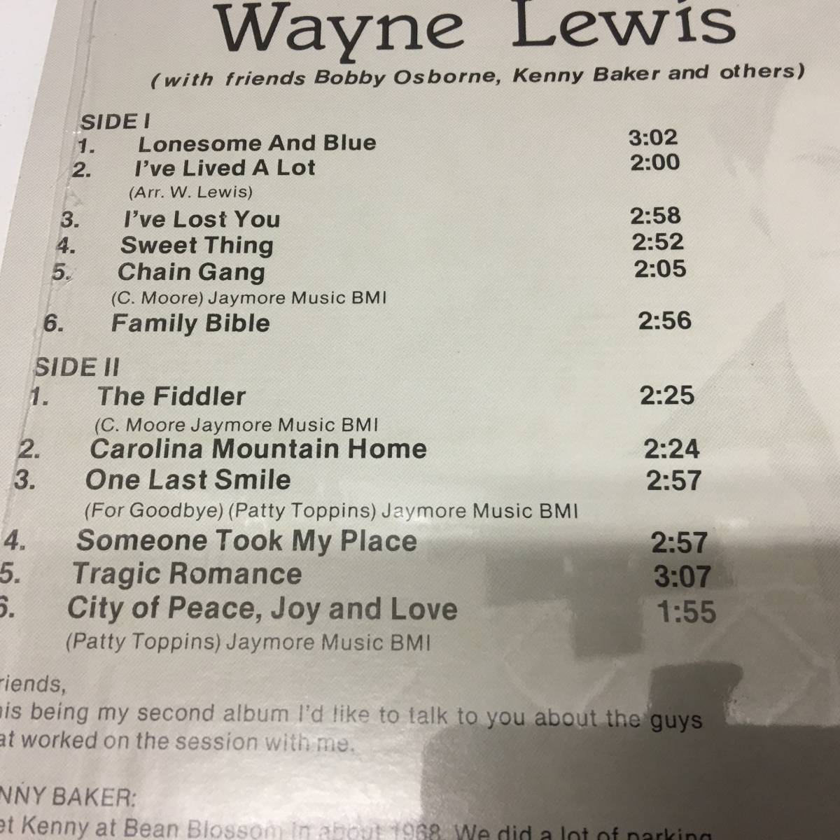 即決 Wayne Lewis Lonesome & Blue ブルーグラスLP盤 の画像3