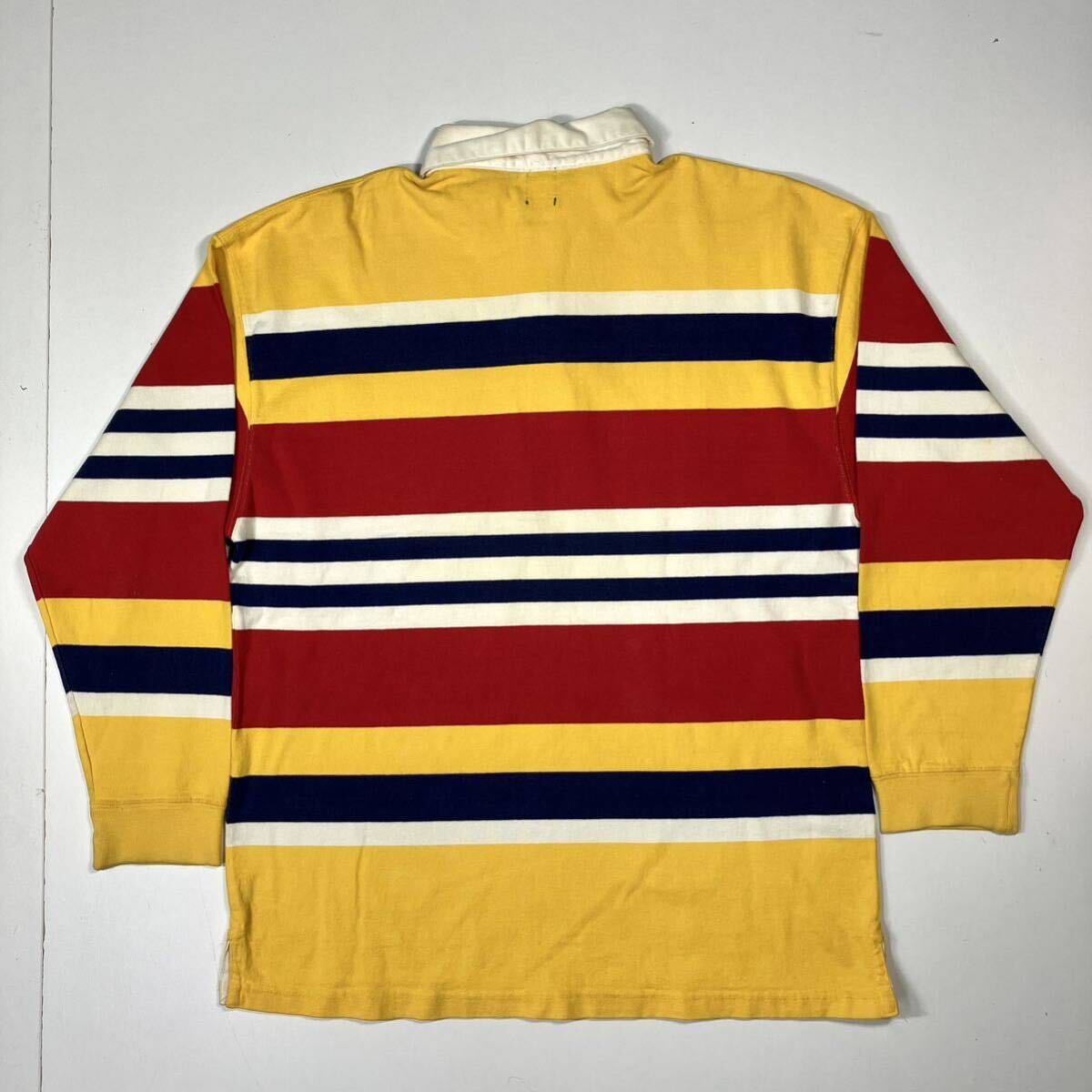 [L]90\'s Old Gap Border Rugger Shirts Yellow 90 period Old Gap border Rugger shirt yellow navy blue tag F851