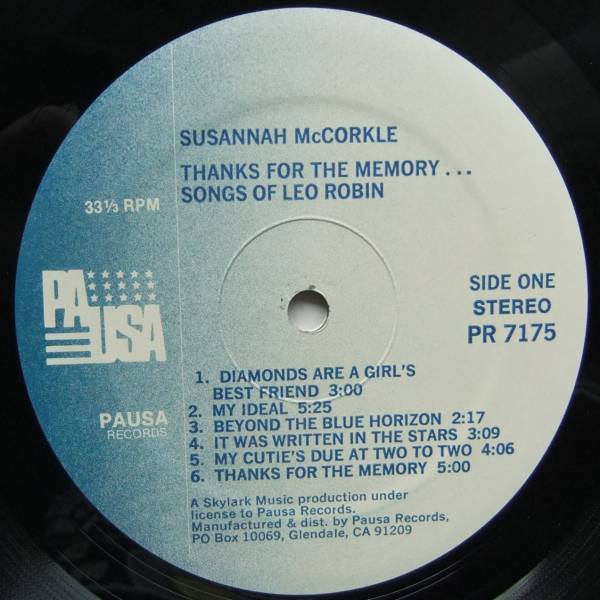 ◆ SUSANNAH McCORKLE / Thanks For The Memory, Songs of Leo Robin ◆ Pausa PR-7175 ◆ T_画像3