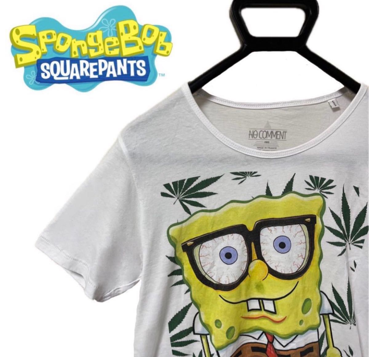 SPONGEBOB】 スポンジボブ マリファナ Tシャツ XSサイズ 白色 SPONGEBOB】 スポンジボブ マリファナ Tシャツ XSサイズ 白色