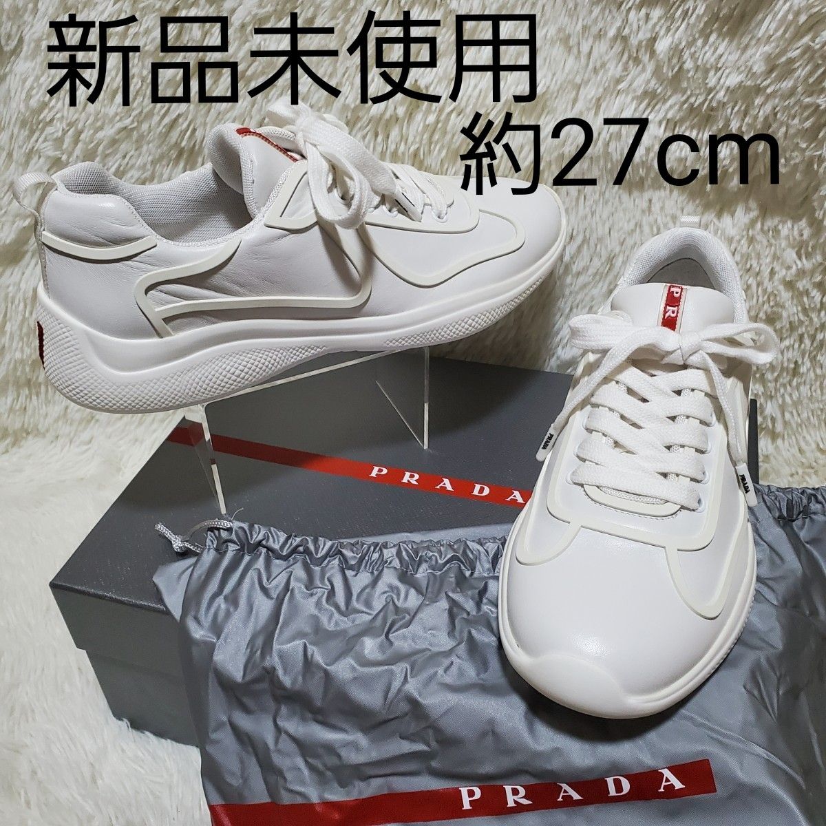 PRADA★プラダ ホワイトのユーズドスニーカー 新品未使用】PRADA プラダ スニーカー メンズ ホワイト 約27cm