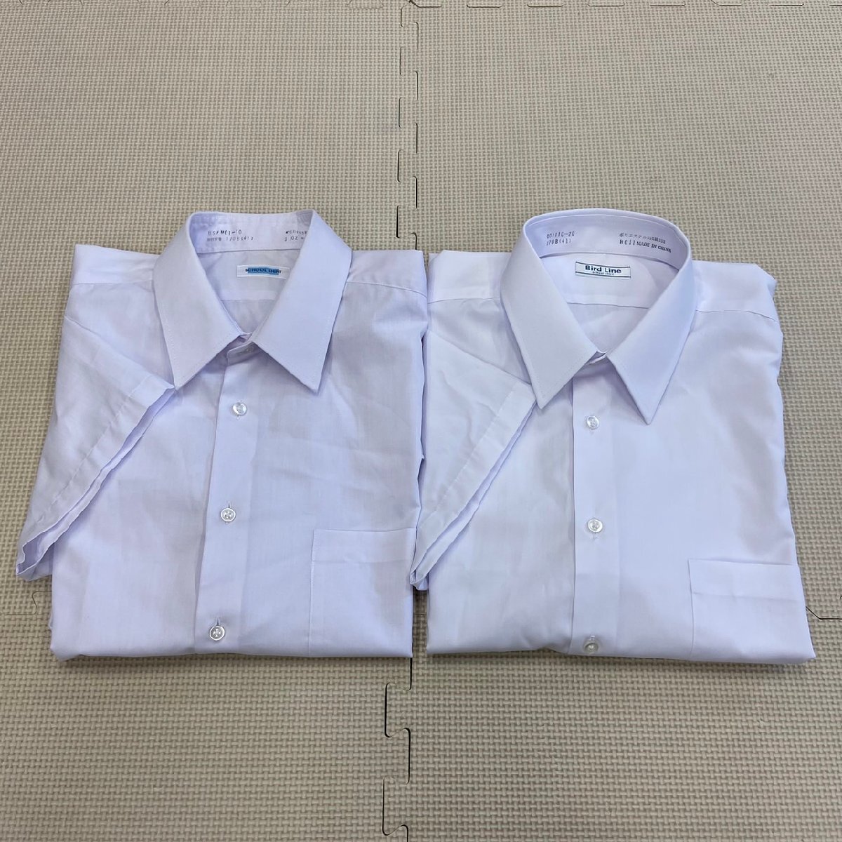 Y884/T(中古) 男子制服 スクールシャツ 2点 /大きいサイズ/170B/半袖/Bird Line/白/無地/夏用/中学校/高校/短期間着用品