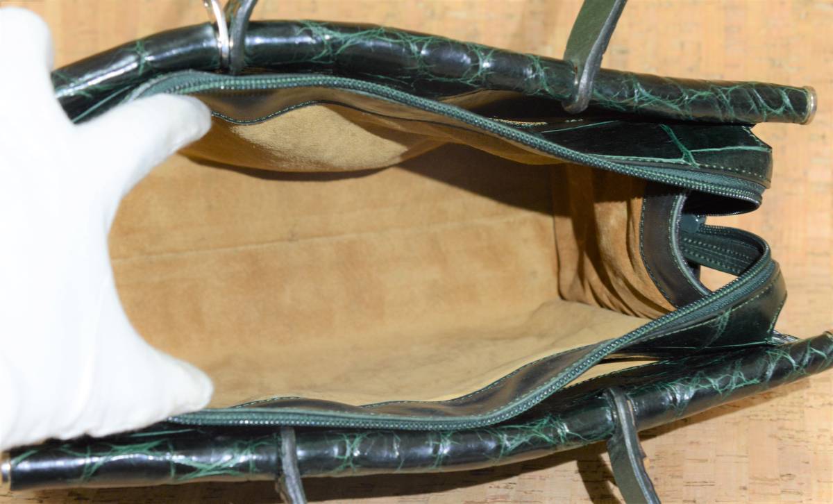即決　最高級　クロコダイル　レザー　バッグ　鞄☆　イタリア製 マットクロコ　深緑　ダークグリーン_画像7
