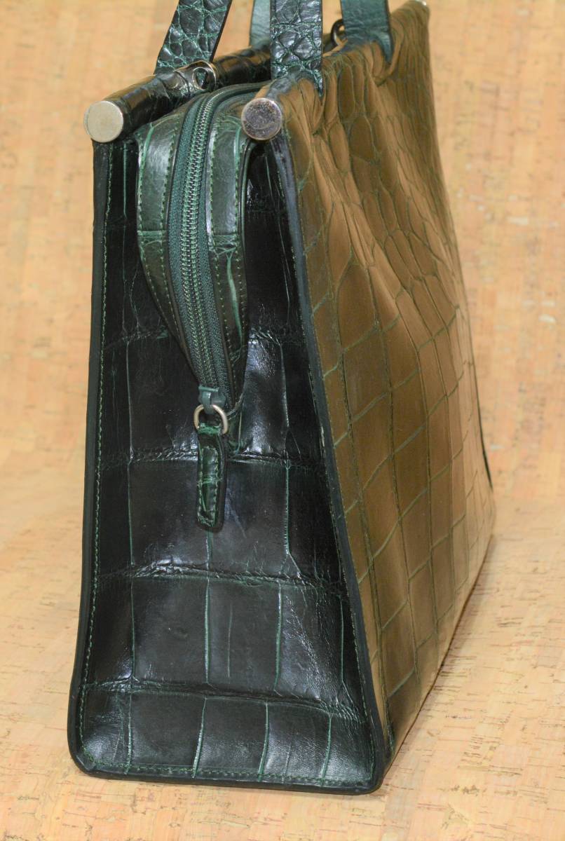 即決　最高級　クロコダイル　レザー　バッグ　鞄☆　イタリア製 マットクロコ　深緑　ダークグリーン_画像3