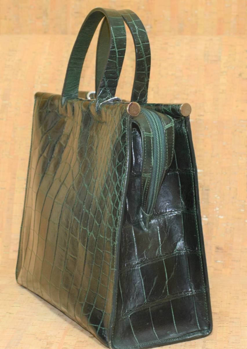 即決　最高級　クロコダイル　レザー　バッグ　鞄☆　イタリア製 マットクロコ　深緑　ダークグリーン_画像6