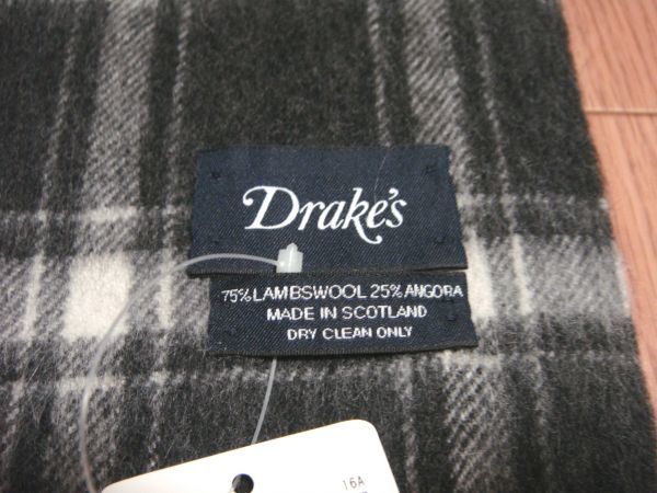 [ новый товар ]Drake\'s tartan проверка шерсть Anne gola muffler черный 