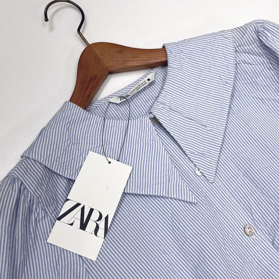 XS/ ZARA ブルーストライプ ピーターパンカラー長袖シャツ XS/ ZARA ブルーストライプ ピーターパンカラー長袖シャツ