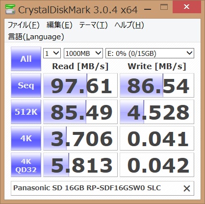現(xiàn)行型番のRP-SDF16GSW0のベンチマーク