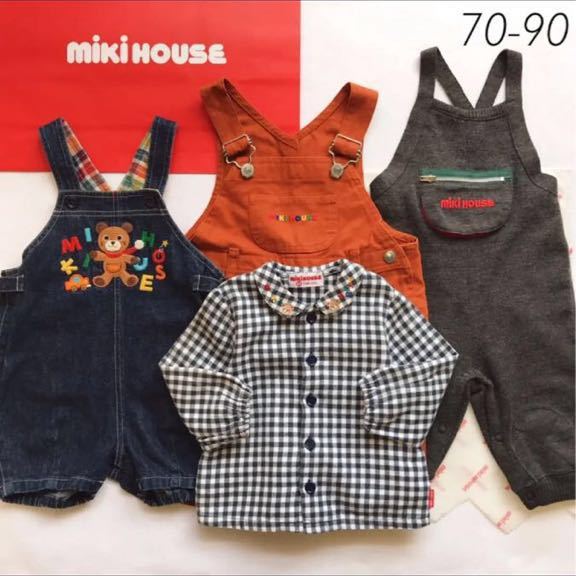 # postage included # prompt decision [4 point set ]70 80 90 MIKIHOUSE Miki House overall shortall blouse retro .. Logo embroidery set sale 