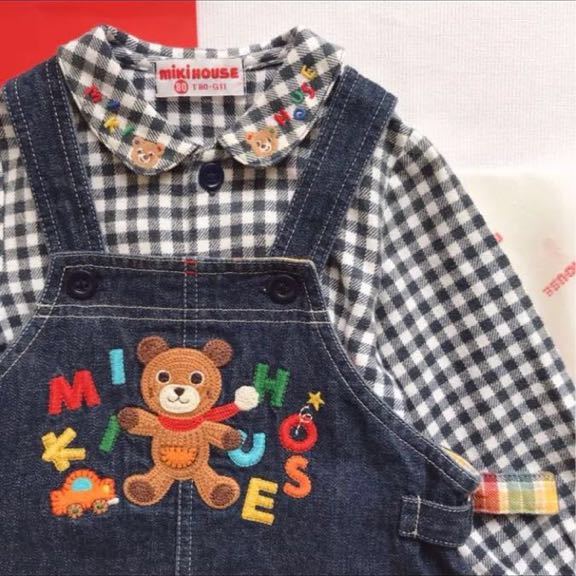 # postage included # prompt decision [4 point set ]70 80 90 MIKIHOUSE Miki House overall shortall blouse retro .. Logo embroidery set sale 