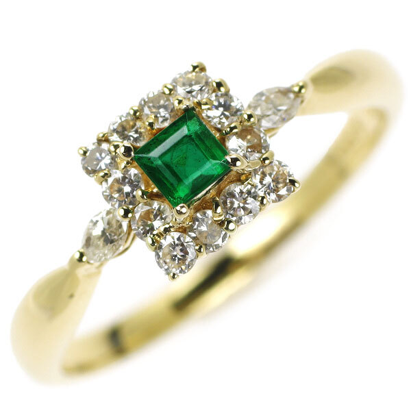 K18YG emerald diamond ring 0.19ct D0.33ct new arrival exhibition 1 week SELBY