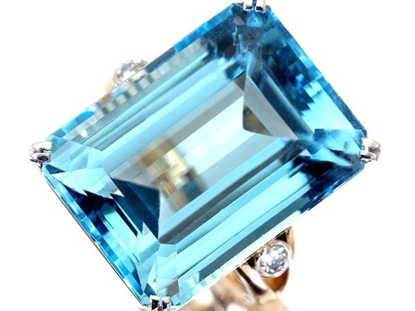 【ジュエリー極】夏の煌き！超大粒良質天然ブルートパーズ34.01ct＆ダイヤモンド 高級K18YG＆Pt900リング k8767rk【送料無料】_画像1