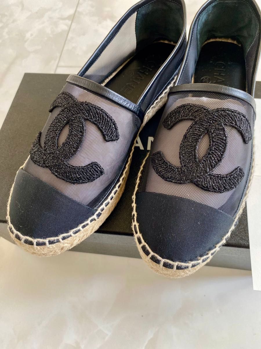 ◆CHANEL◆CHANEL ローファー エスパドリーユ 美品 CHANEL エスパドリーユ ブラック スリッポン フラット