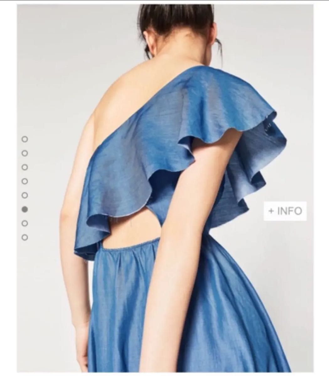 ZARA ワンショルダー アシンメトリー フリル付 デニム ロング ZARA ワンショルダー アシンメトリー フリル付 デニム ロング